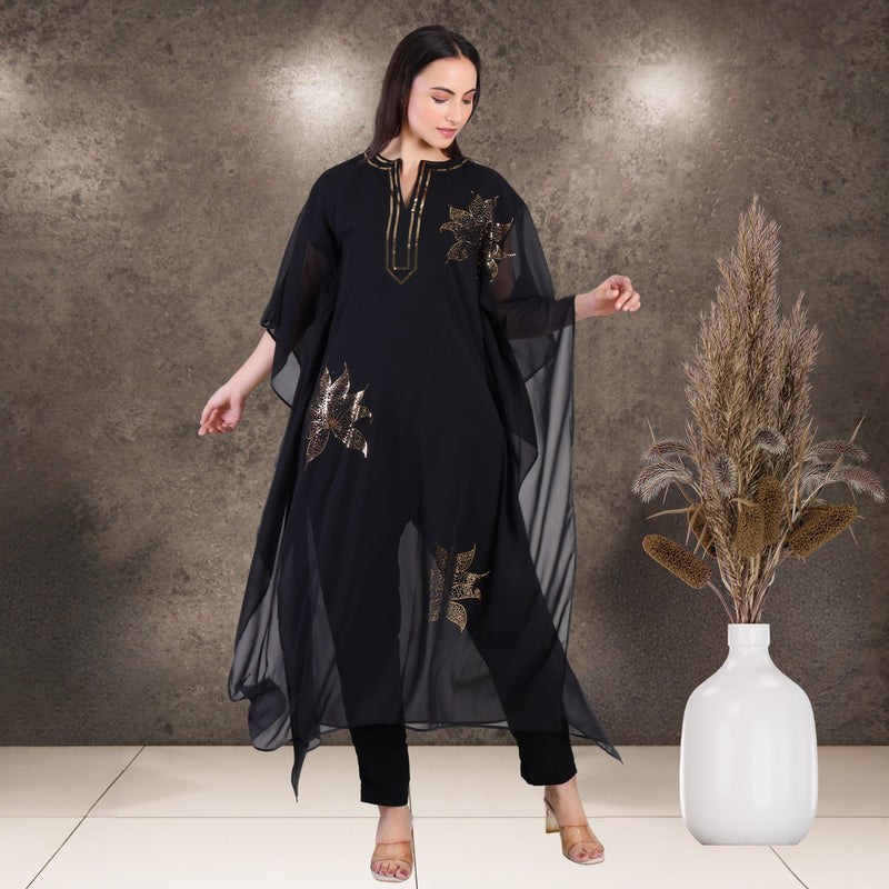 Women's Sequin Motif Embellished Georgette Kaftan Set