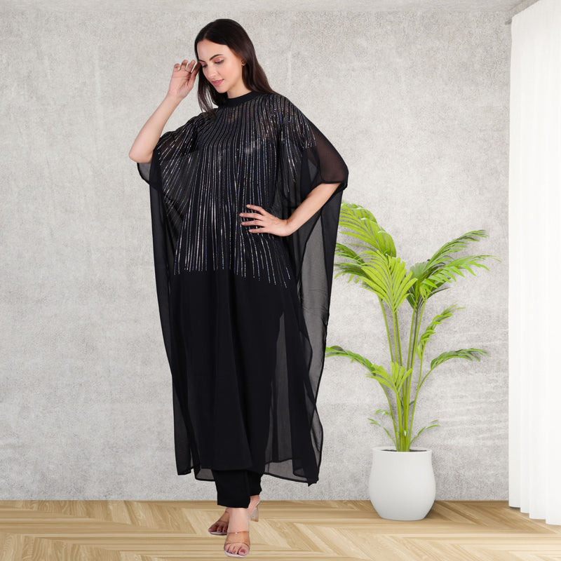 Women's Sequins Motifs Embellished Georgette Kaftan Set