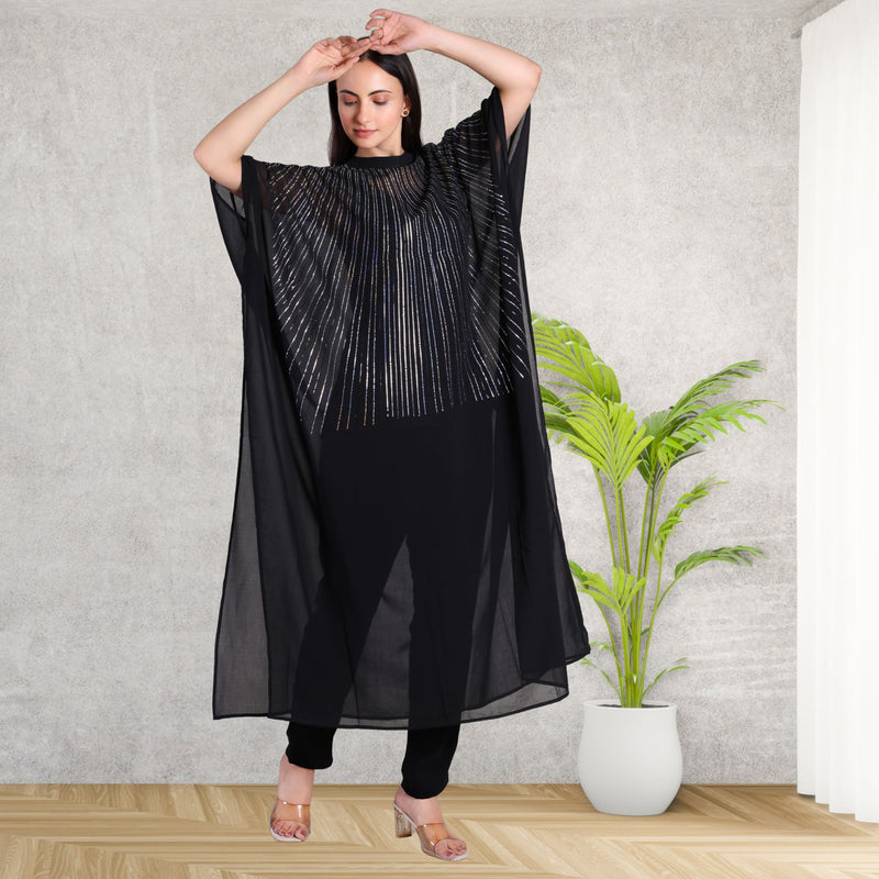 Women's Sequins Motifs Embellished Georgette Kaftan Set