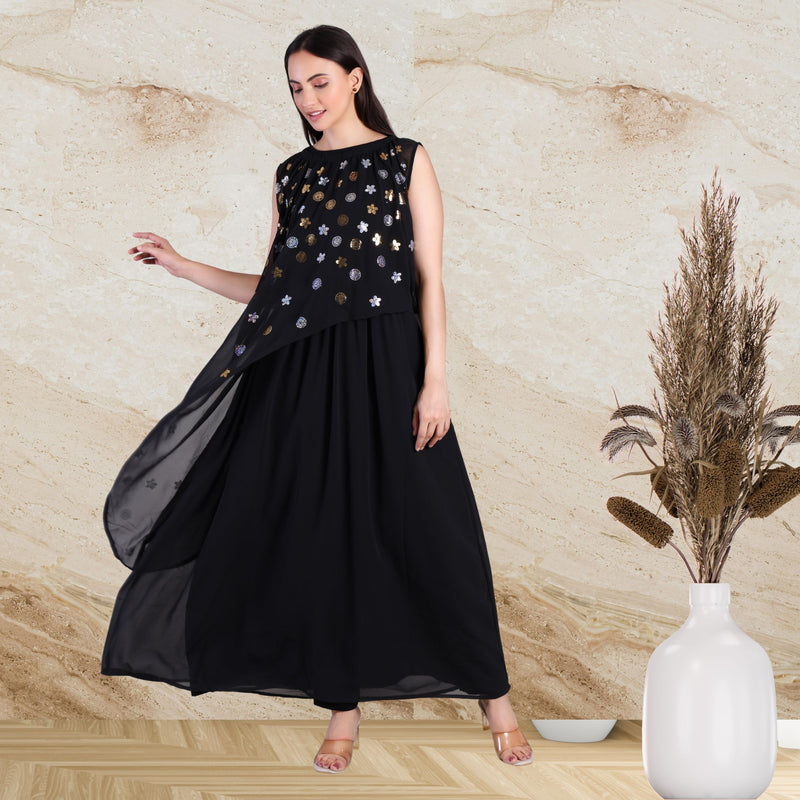 Women's Sequins Motifs Embellished Georgette Two-Piece Set