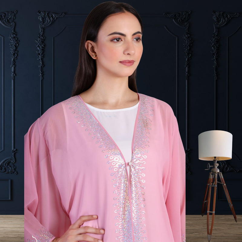 Women's Sequins Border Embellished Georgette Kaftan Set