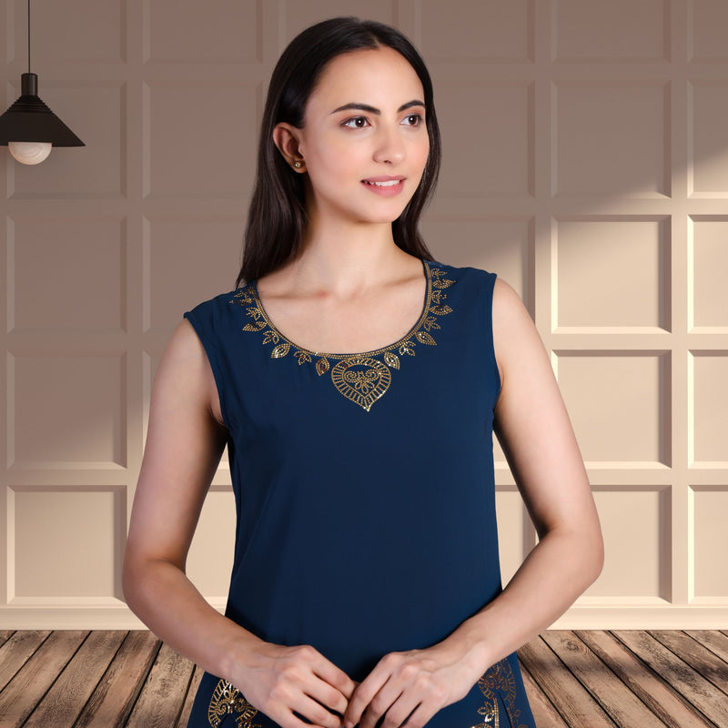 Women's Sequins Motifs Embellished Georgette Slit Kurti Pant Set