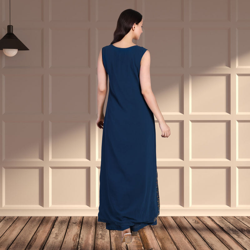 Women's Sequins Motifs Embellished Georgette Slit Kurti Pant Set