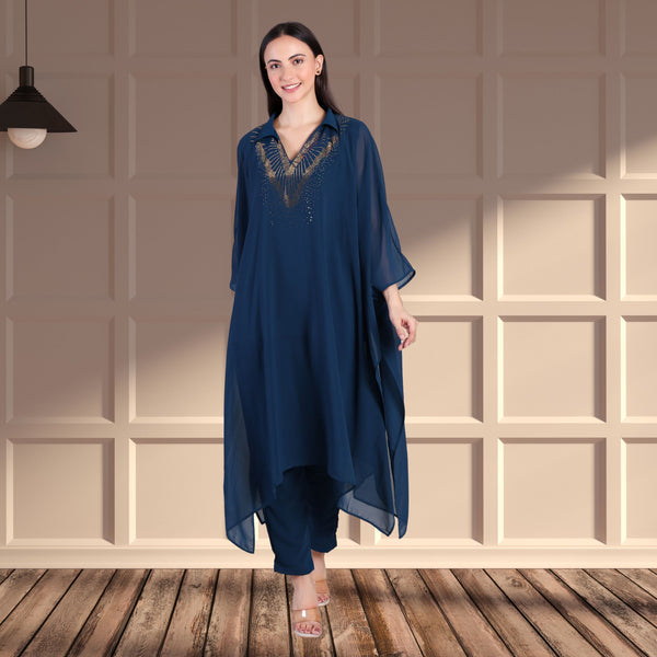 Women's Sequins Motifs Embellished Georgette Kaftan Set