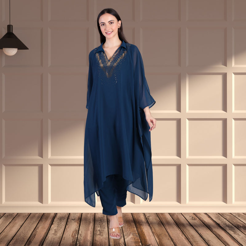 Women's Sequins Motifs Embellished Georgette Kaftan Set