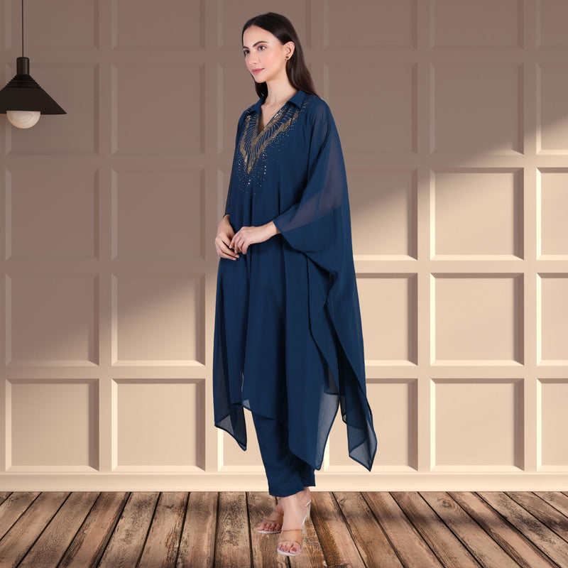 Women's Sequins Motifs Embellished Georgette Kaftan Set