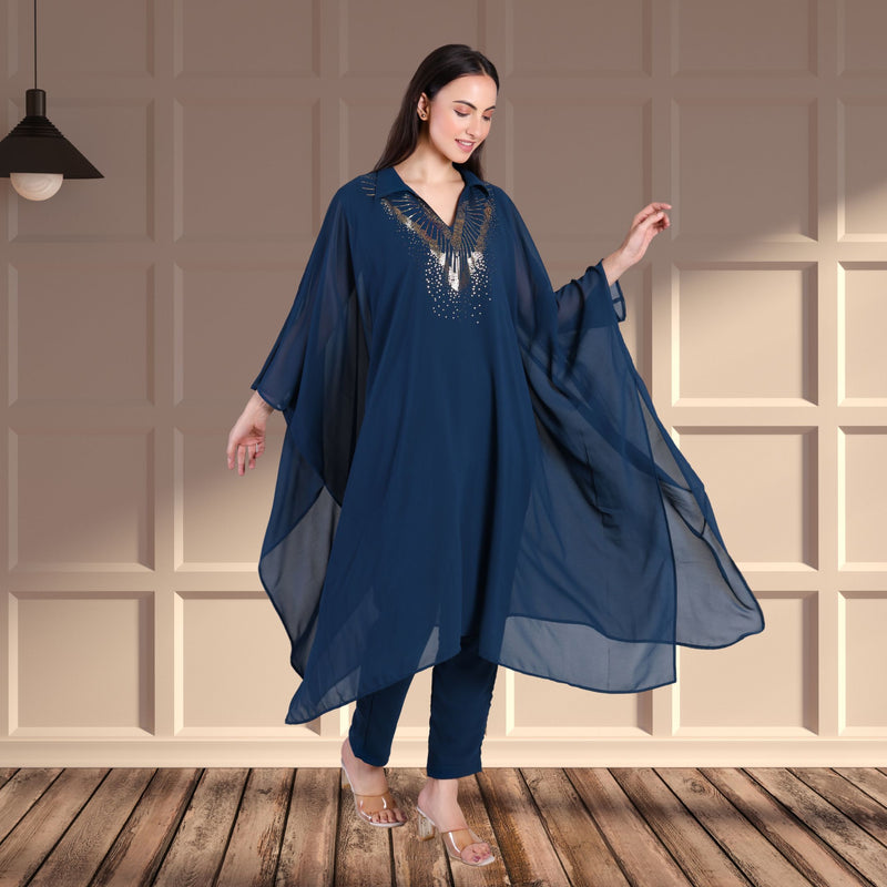 Women's Sequins Motifs Embellished Georgette Kaftan Set