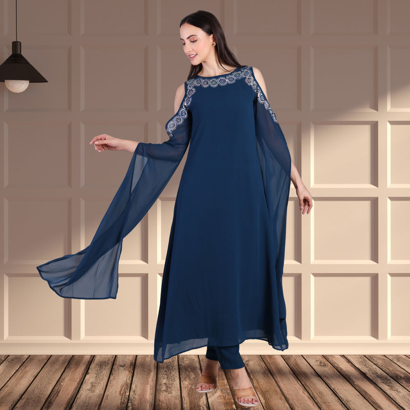 Women's Sequins Motifs Embellished Georgette Kurti Set