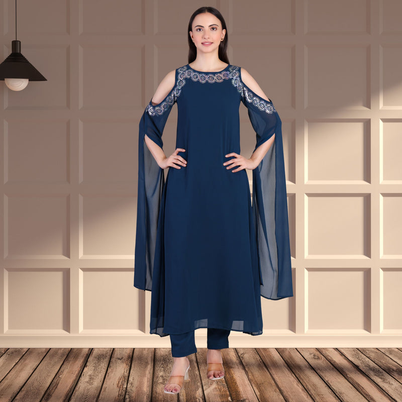 Women's Sequins Motifs Embellished Georgette Kurti Set