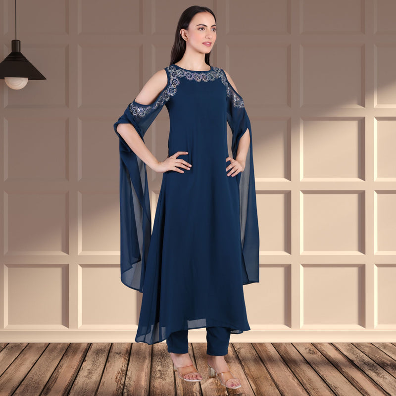 Women's Sequins Motifs Embellished Georgette Kurti Set