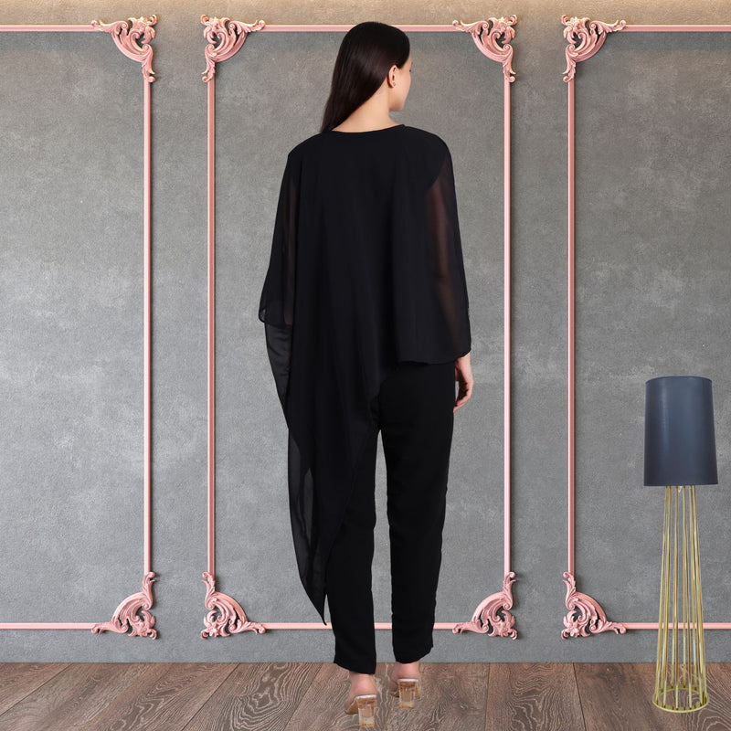 Women's Sequins Motifs Embellished Georgette Asymmetric Kurti Pant Set