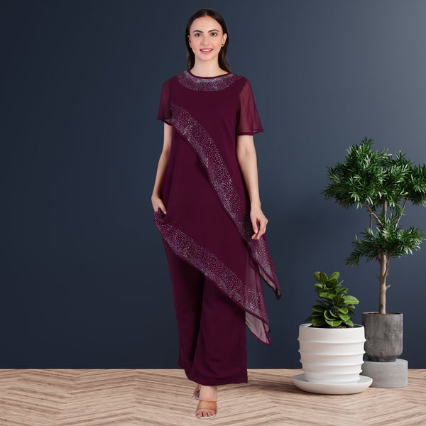 Women's Sequins Motifs Embellished Georgette Frilled Set