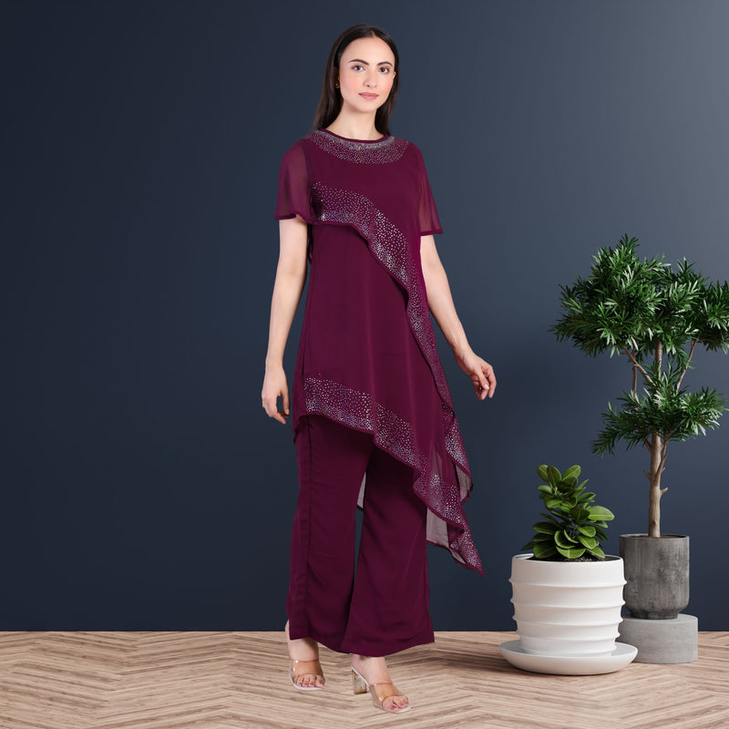 Women's Sequins Motifs Embellished Georgette Frilled Set