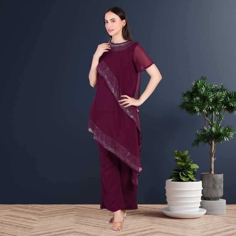 Women's Sequins Motifs Embellished Georgette Frilled Set