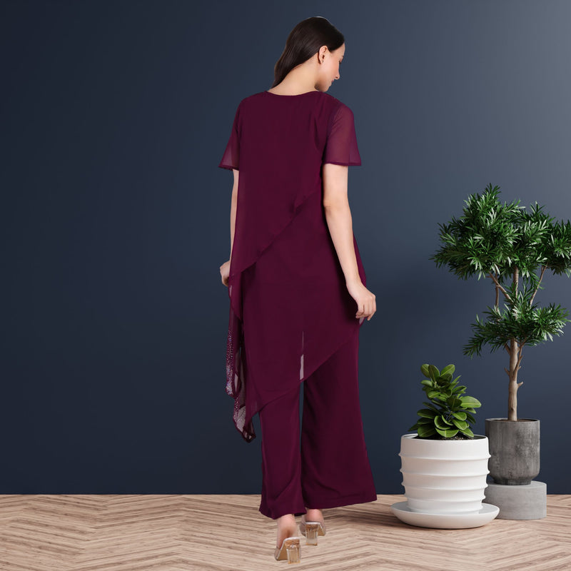 Women's Sequins Motifs Embellished Georgette Frilled Set