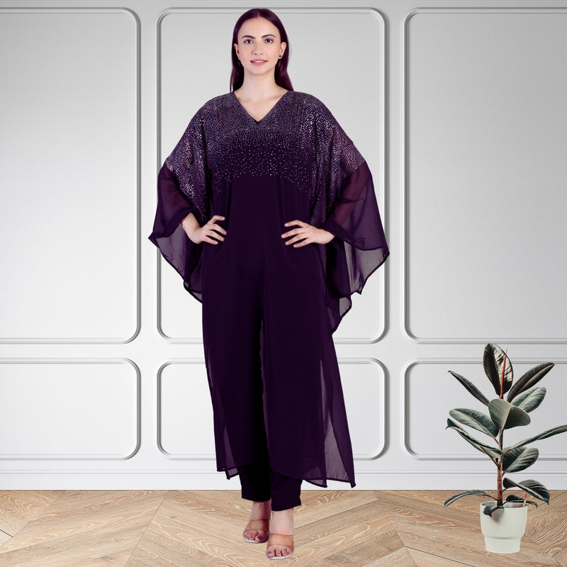 Women's Sequins Motifs Embellished Georgette Kaftan Set