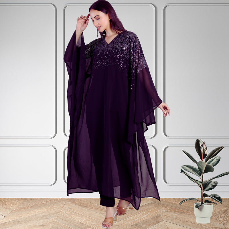 Women's Sequins Motifs Embellished Georgette Kaftan Set