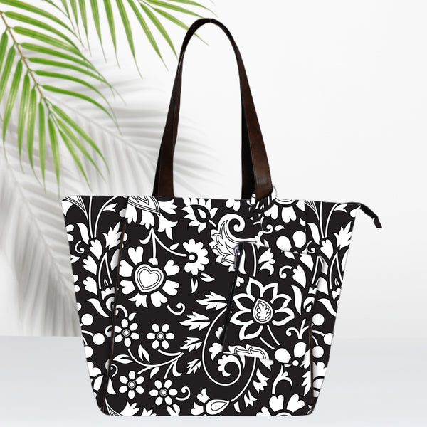 Ethnic Floral Print Canvas Tote Bag