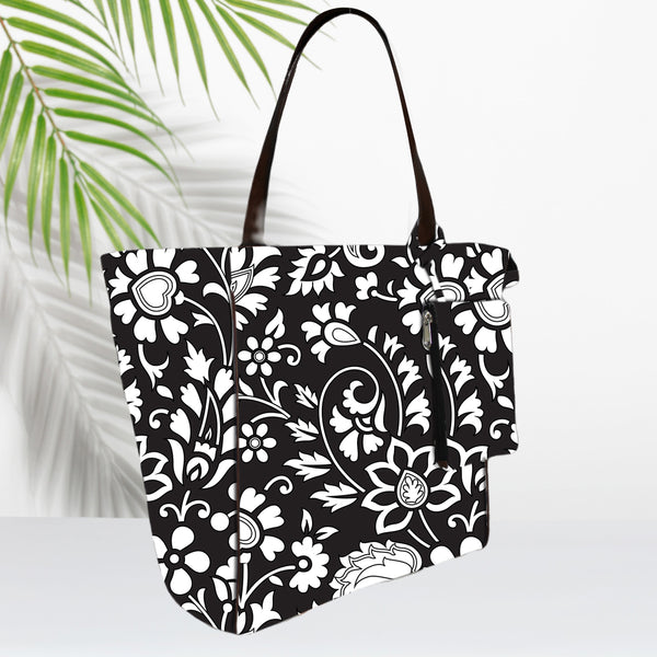 Ethnic Floral Print Canvas Tote Bag