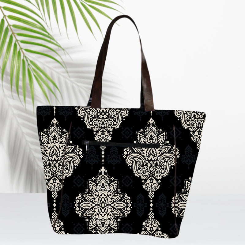 Ethnic Big Paisley Canvas Shopper Tote Bag