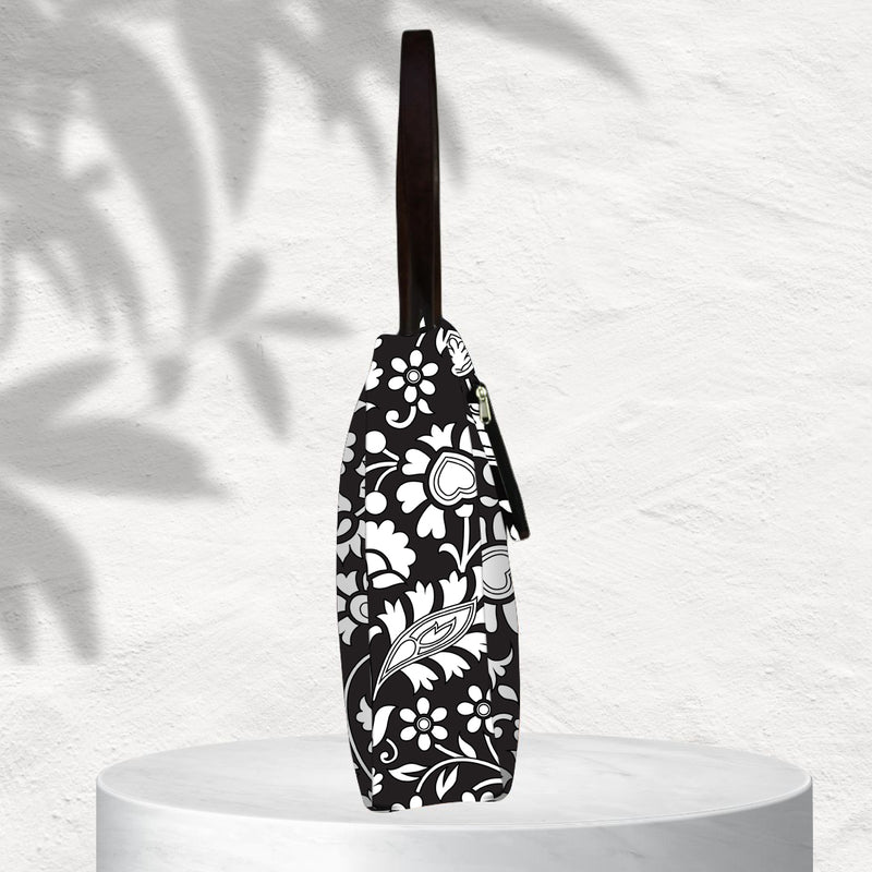 BLACK FLORAL PRINT TOTE BAG