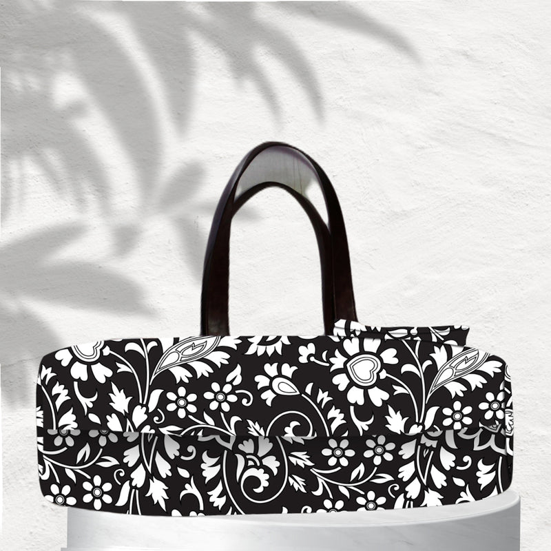 BLACK FLORAL PRINT TOTE BAG