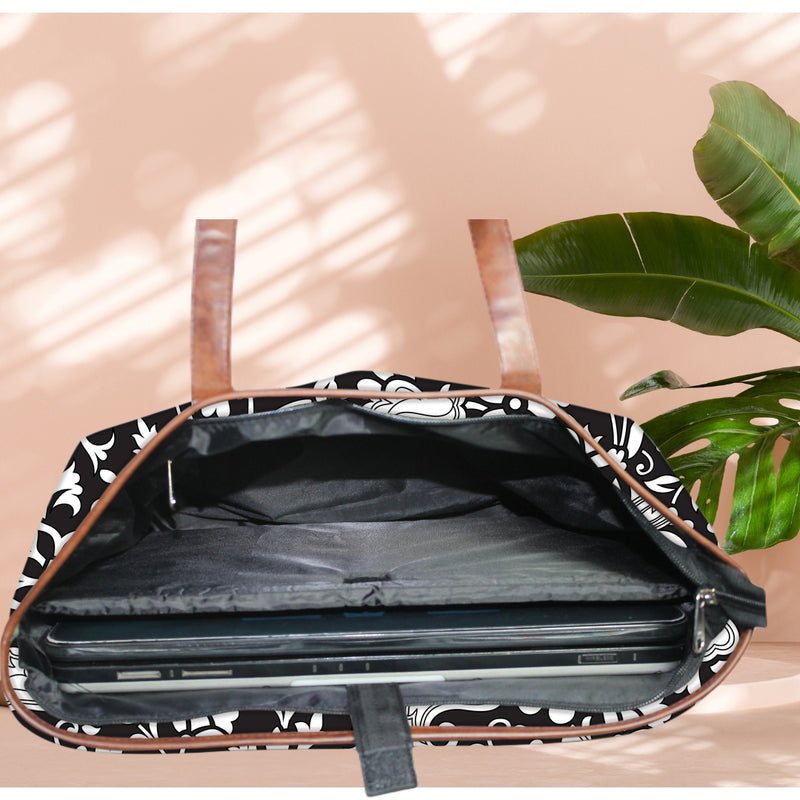 BLACK FLORAL PRINT TOTE BAG