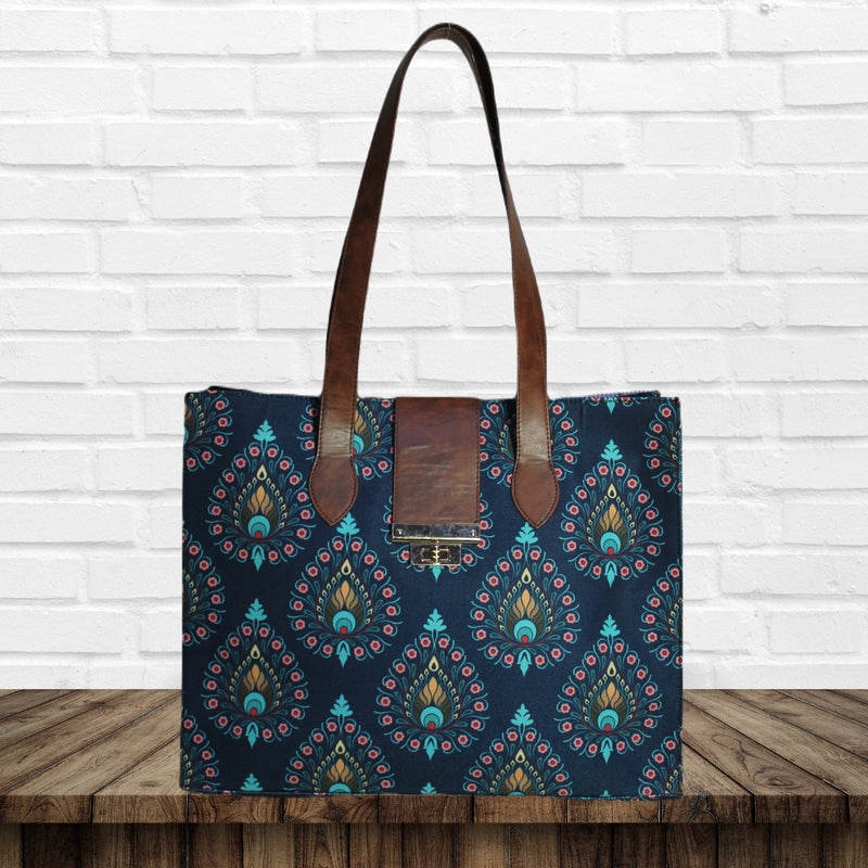 Peacock Feather  Print Canvas Tote Bag