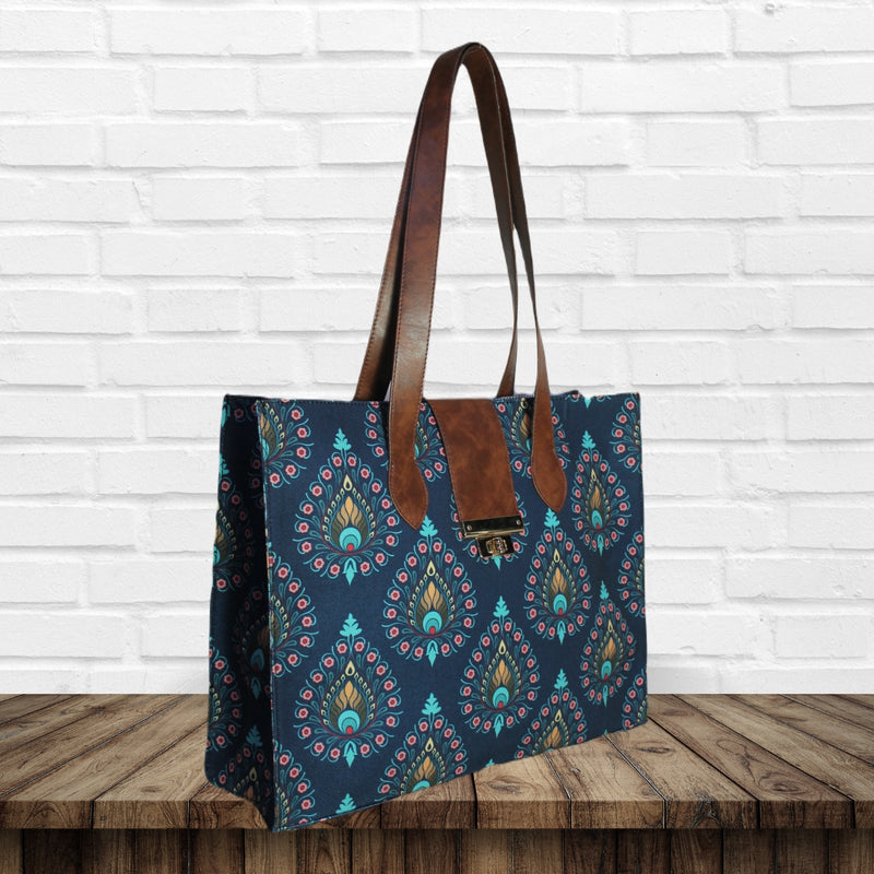 Peacock Feather  Print Canvas Tote Bag