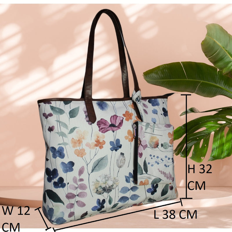ETHNIC FLORAL MOTIFS PRINT TOTE BAG
