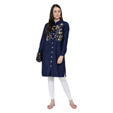 Elegant Floral Embroidered Rayon Shirt Style Kurti