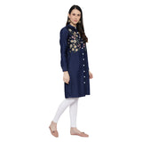 Elegant Floral Embroidered Rayon Shirt Style Kurti