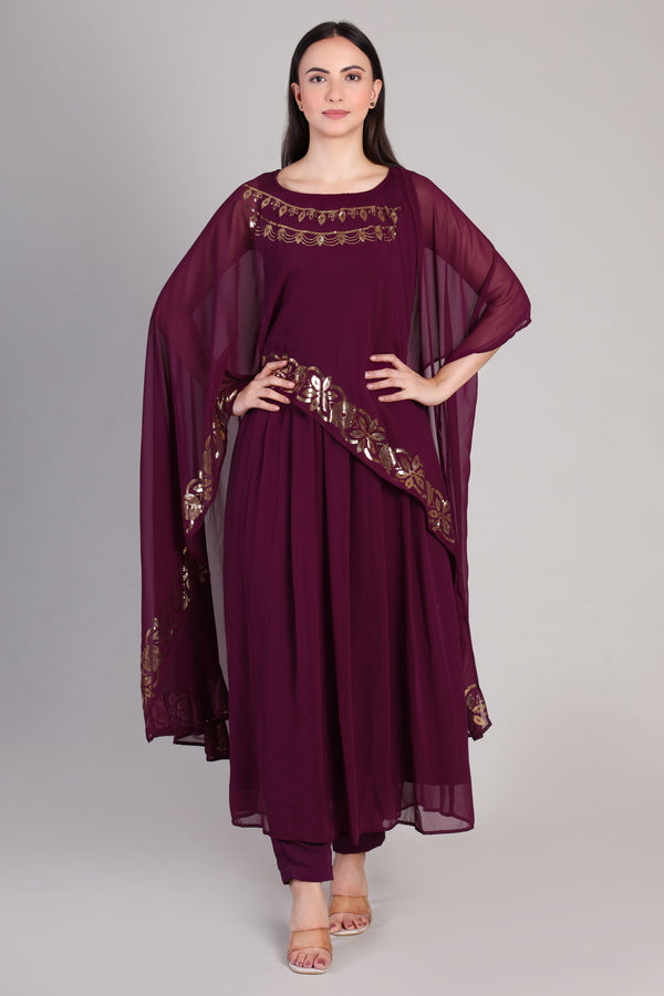 Women's Sequins Motifs Embellished Georgette Cape Set