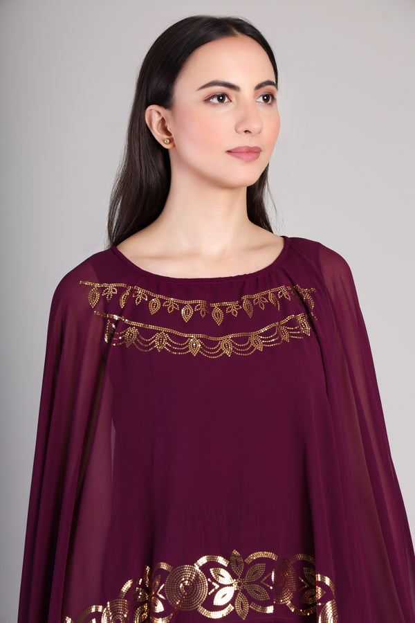 Women's Sequins Motifs Embellished Georgette Cape Set