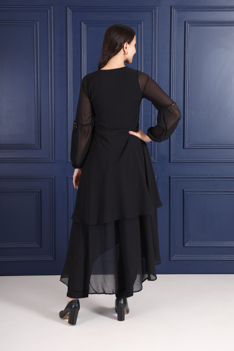 Women's Sequins Motifs Embellished Asymmetric Kurti Pant Set