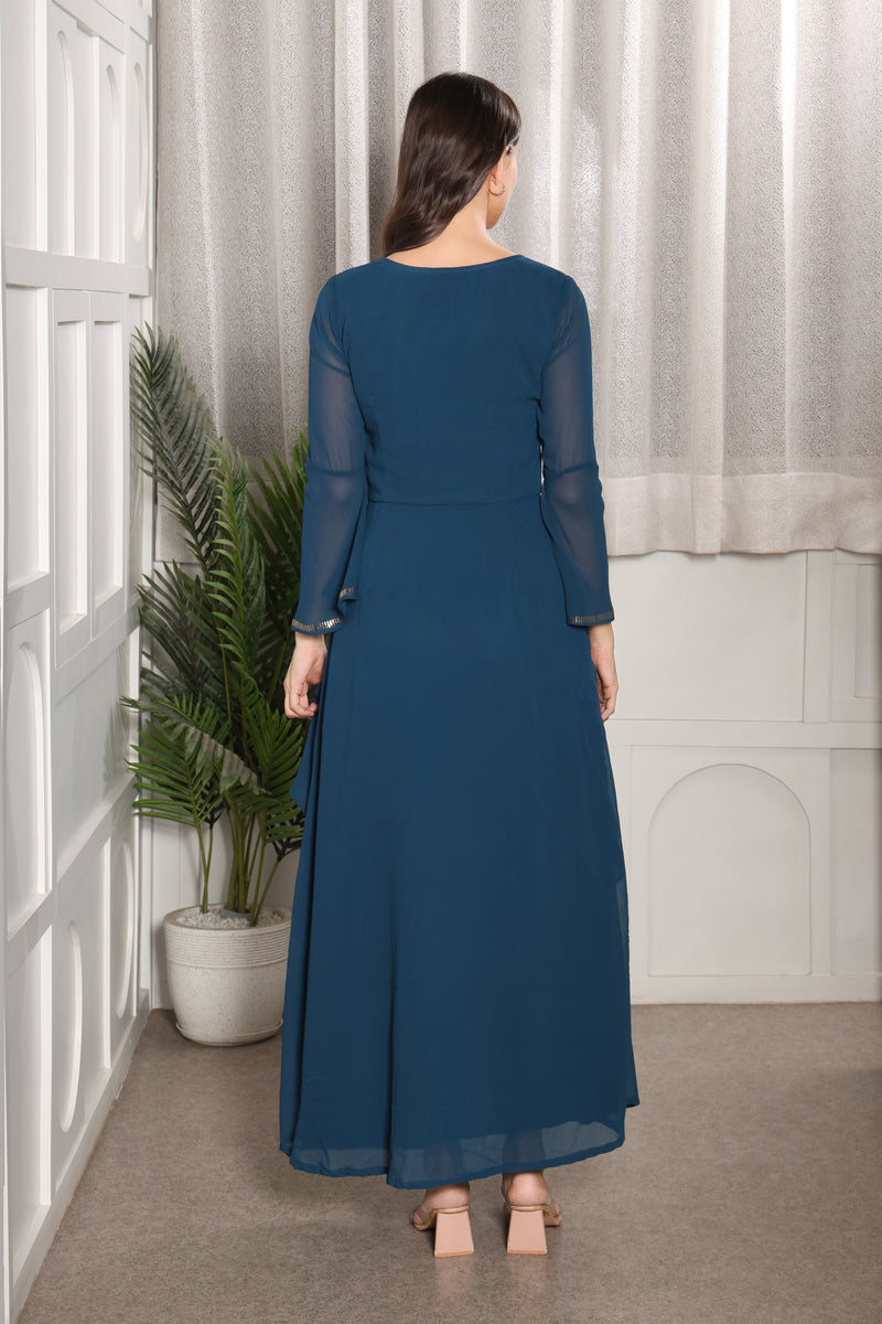 Elegant Frilled Ankle-Length Embellished Maxi  Dress