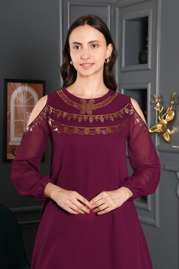 Women's Sequins Motifs Embellished Asymmetric Kurti Pant Set