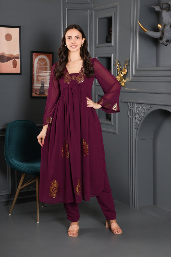 Women's Sequins Motifs Embellished Anarkali Kurti Pant Set