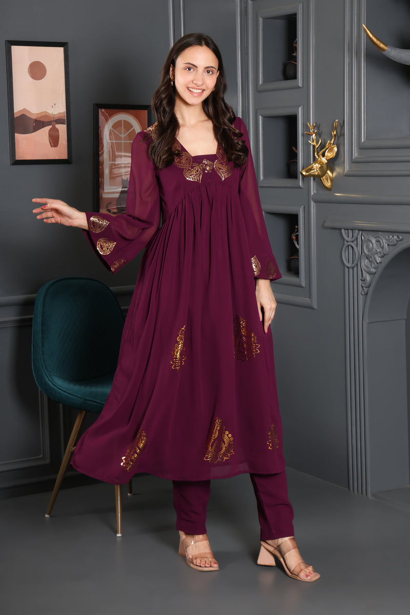 Women's Sequins Motifs Embellished Anarkali Kurti Pant Set