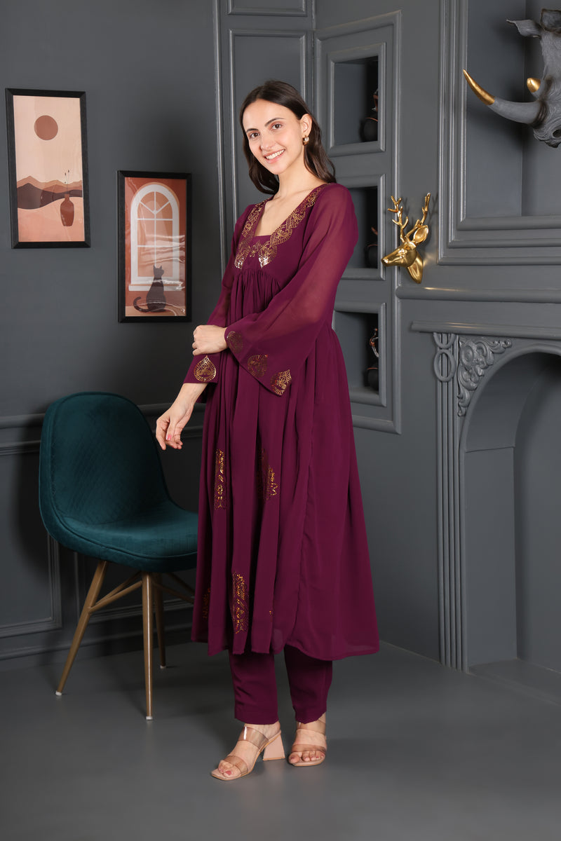 Women's Sequins Motifs Embellished Anarkali Kurti Pant Set