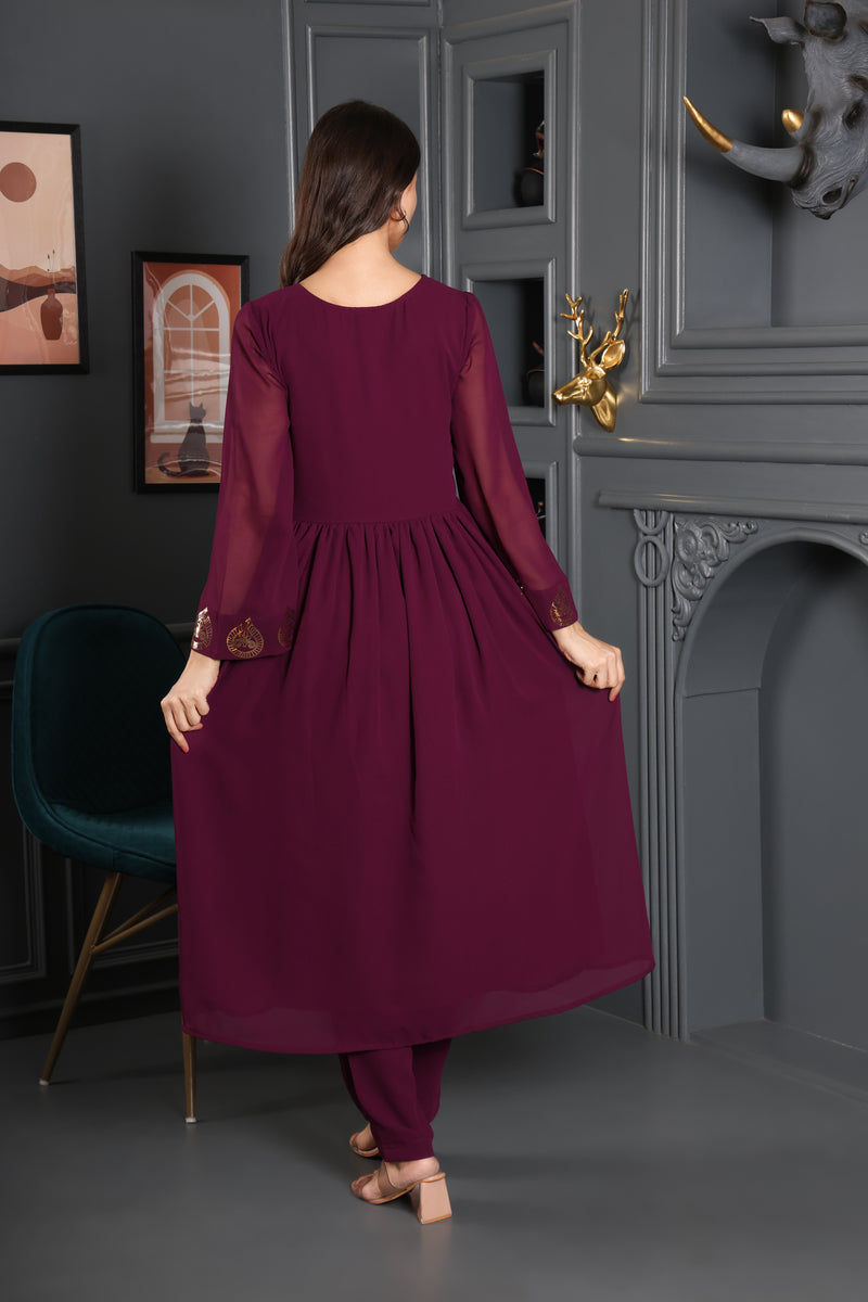 Women's Sequins Motifs Embellished Anarkali Kurti Pant Set