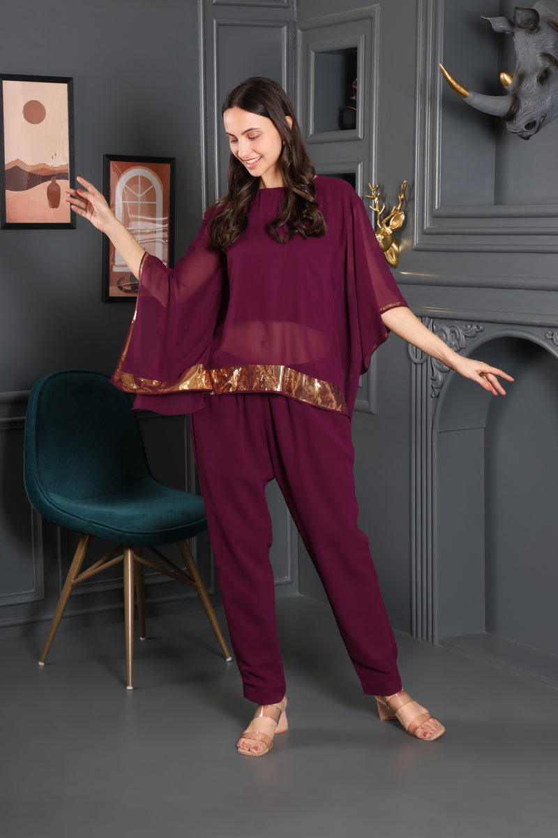 Women's Sequins Motifs Embellished Asymmetric Kurti Pant Set