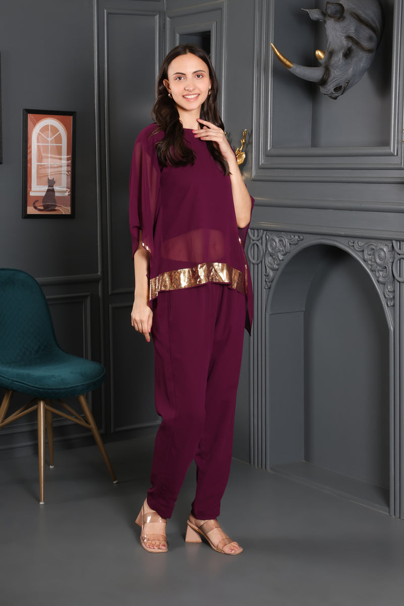 Women's Sequins Motifs Embellished Asymmetric Kurti Pant Set
