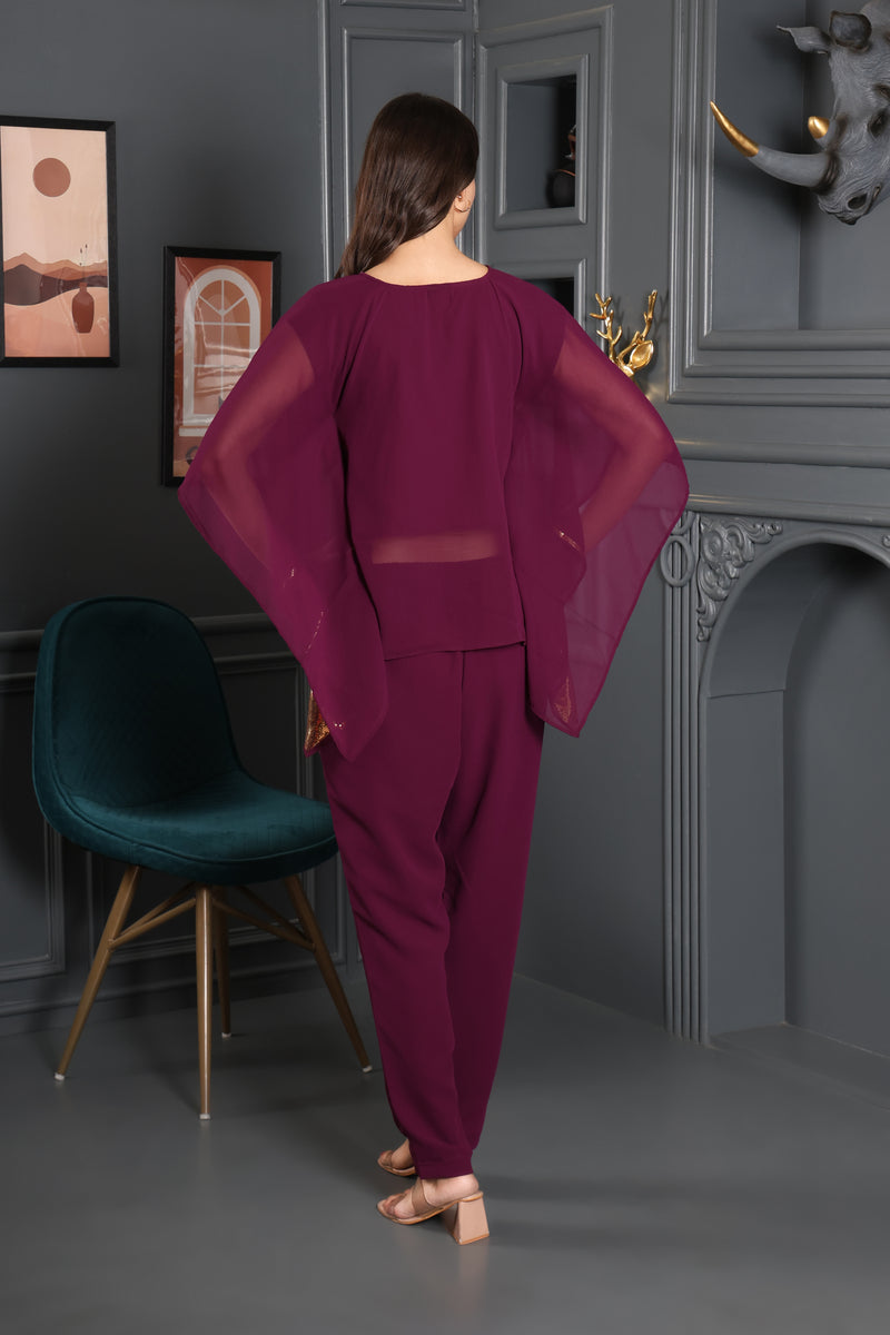Women's Sequins Motifs Embellished Asymmetric Kurti Pant Set