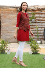 Heritage Charm Ethnic Motifs Printed Cotton Kurti and Jacket Set