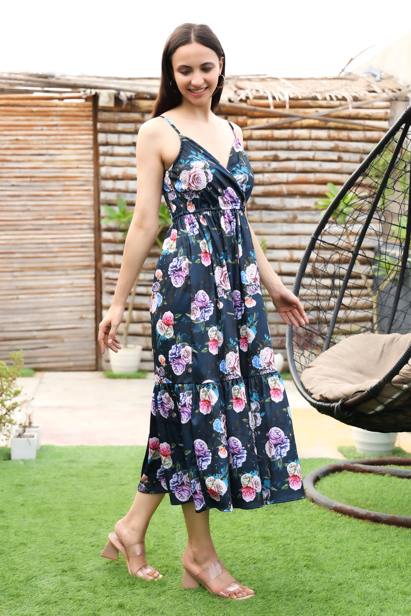 Blooming Grace Spaghetti Strap Floral Spandex Dress