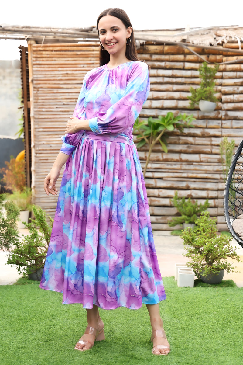 Ethereal Flow Marble Print Maxi Spandex Dress