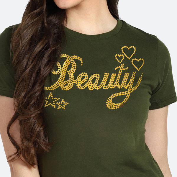 Women Sequins Motifs Embellished Cotton T-shirt