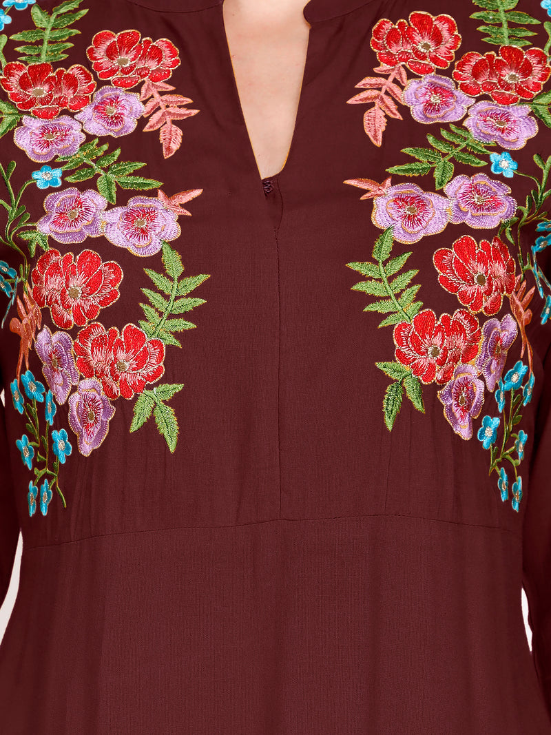 Floral Embroided A line kurti