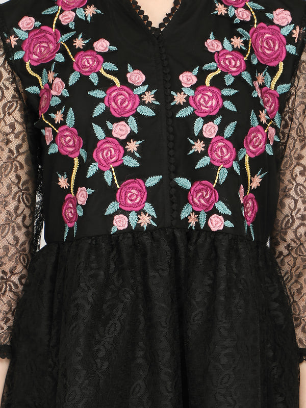 Enchanted Blossom Floral Embroidered Net Dress